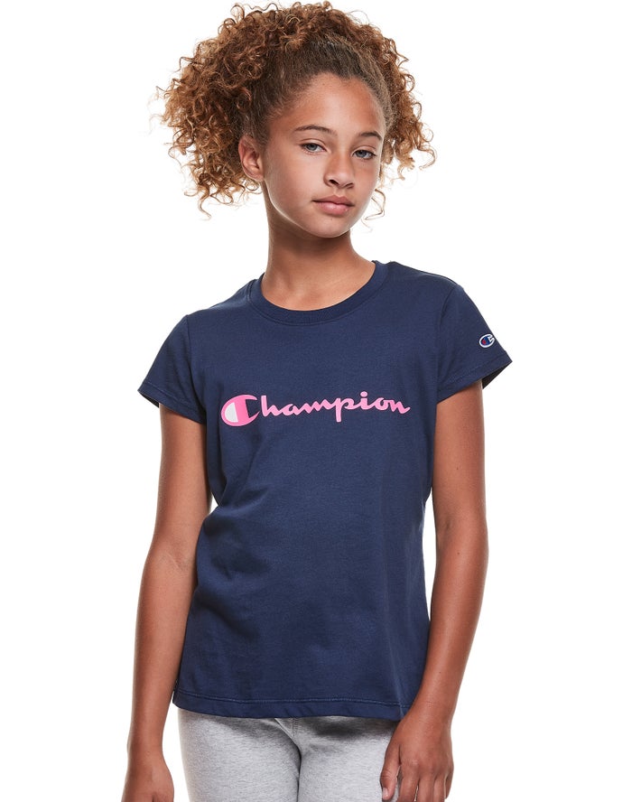 Tricou Champion Classic Script Logo Fete Bleumarin - Romania TLKIWYG-70